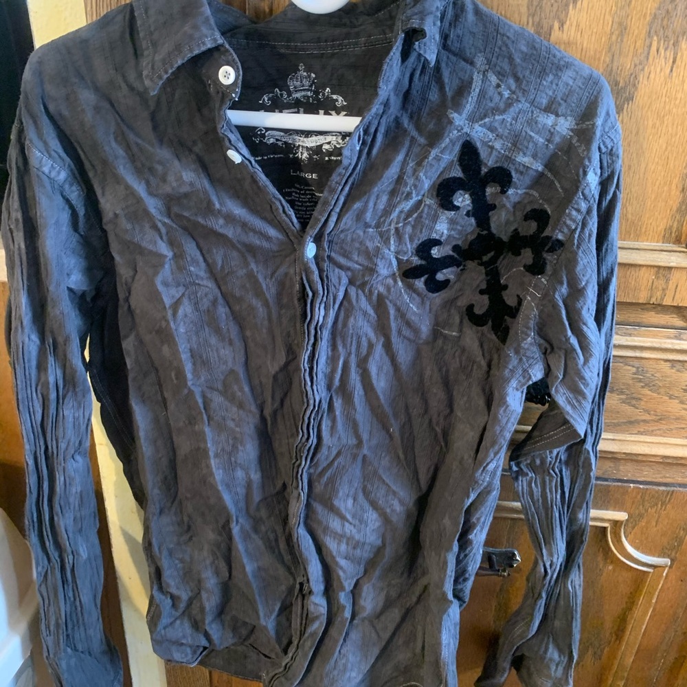 Men’s button up long sleeve shirt. Black.